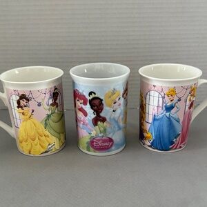 Lot of 3 Disney Princess Character Mugs Cups Multicolor Ceramic Tea Party
